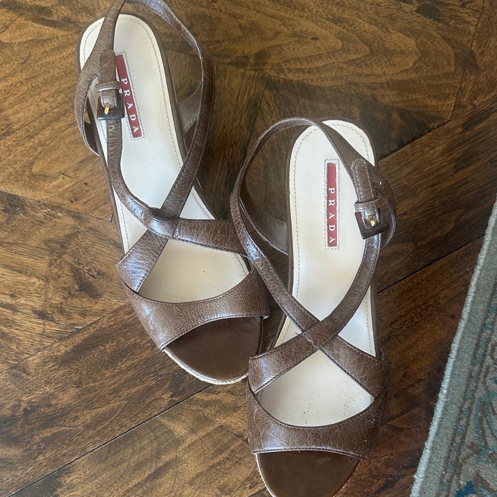 Prada Women's Brown Leather Crisscross Sandals